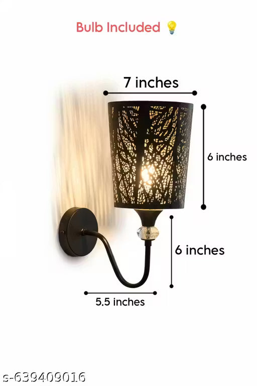 Combo of 2 Black Decorative Metal Wall Lamps with Bulb Included – Modern Cutwork Wall Light for Bedroom & Living Room – 15 Inch Bedside Wall Sconce