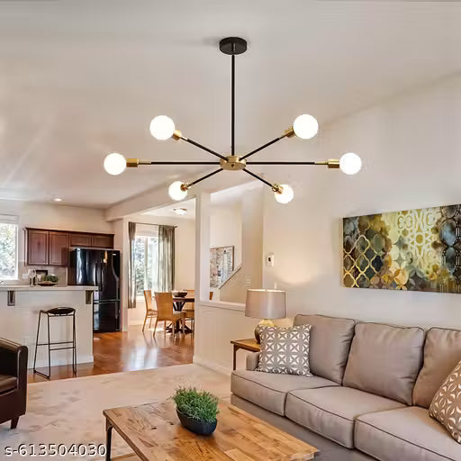 Modern Six Arm Ceiling Light Fixture with Adjustable Swivel Sockets for Living Room and Dining Area