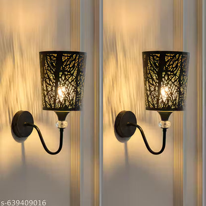 Combo of 2 Black Decorative Metal Wall Lamps with Bulb Included – Modern Cutwork Wall Light for Bedroom & Living Room – 15 Inch Bedside Wall Sconce