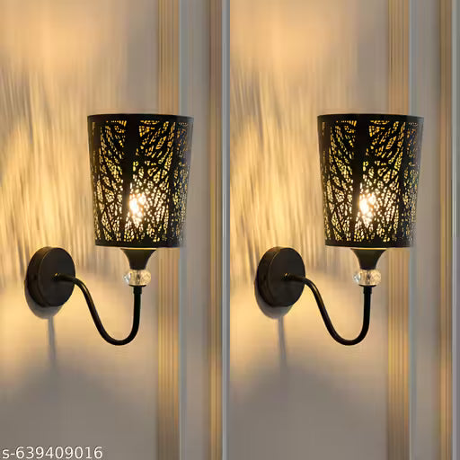 Combo of 2 Black Decorative Metal Wall Lamps with Bulb Included – Modern Cutwork Wall Light for Bedroom & Living Room – 15 Inch Bedside Wall Sconce
