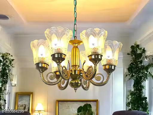 Antique Bronze Floral Glass Chandelier – 5 Lamp