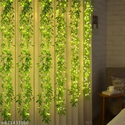 Artificial Leaf Curtain String Lights – 180 LED Warm White Fairy Lights, 3x1m, Plug-in with 8 Lighting Modes for Home, Bedroom, Wedding, Party, Diwali, Christmas & Festival Décor