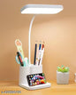 3 Color Table Lamp Rechargeable for Study with Phone Holder Flexible Arm Touch Light with Stepless Dimming, Desk Lamps with Pen Holder, White