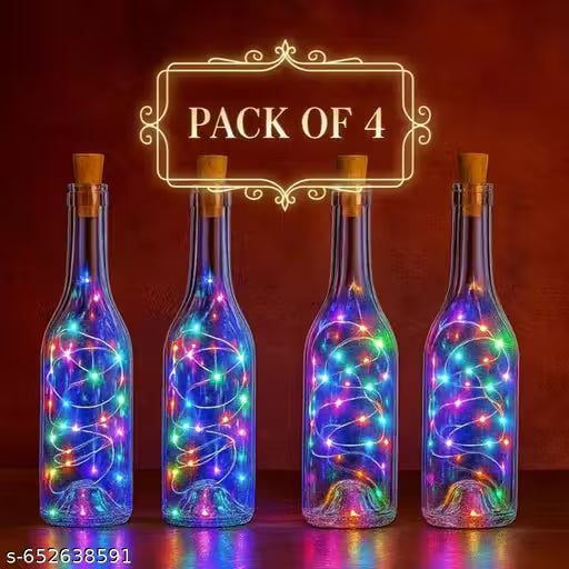 Bottle Cork Lights – Pack of 4 Multicolour LED String Lights | 20 LEDs Copper Wire Fairy Lights for DIY Decoration, Parties, Festivals & Home Décor