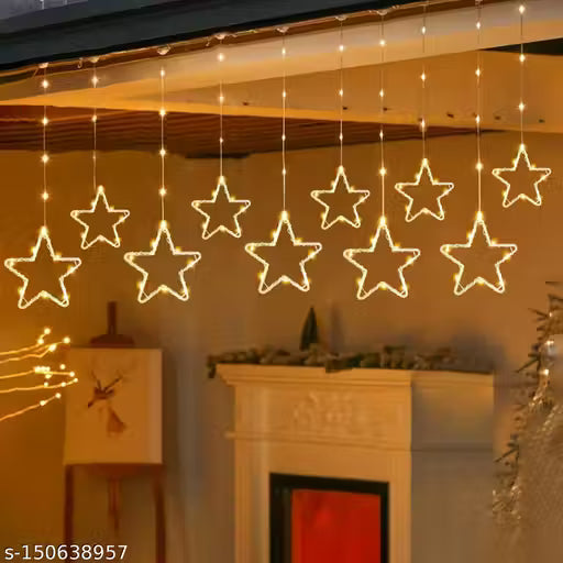 BM Ecom Decorative Star Curtain LED Lights for Diwali Christmas Wedding 10 Stars 138 LED Star Curtain String Lights, Window Curtain Decoration Lights with 8 Flashing Modes Remote for Indoor Outdoor Decoration in Wedding, Party, Birthday