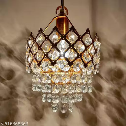 Crystal 40 watt Decorative Pendant Crystal Chandelier | Chandelier for Home| Chandelier for Restaurant | Jhoomar for Hotel | Light Fixture Chandelier (Gold Indian, 160MM)