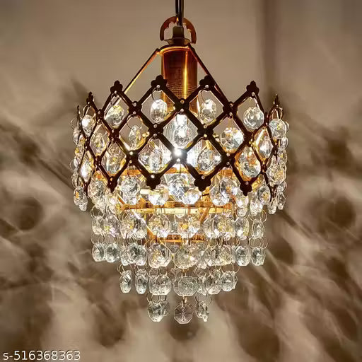 Crystal 40 watt Decorative Pendant Crystal Chandelier | Chandelier for Home| Chandelier for Restaurant | Jhoomar for Hotel | Light Fixture Chandelier (Gold Indian, 160MM)