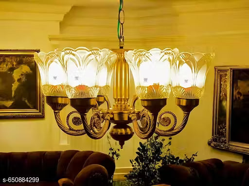 Antique Bronze Floral Glass Chandelier – 5 Lamp