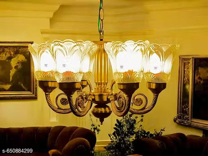 Antique Bronze Floral Glass Chandelier – 5 Lamp