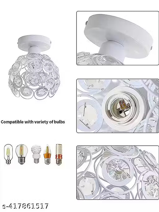 Modern Mini Chandelier Lamp, Crystal Ceiling Light, Semi-Flush Mount Corridor Lights Lamp for Bedroom White