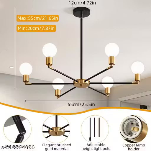 Modern Six Arm Ceiling Light Fixture with Adjustable Swivel Sockets for Living Room and Dining Area