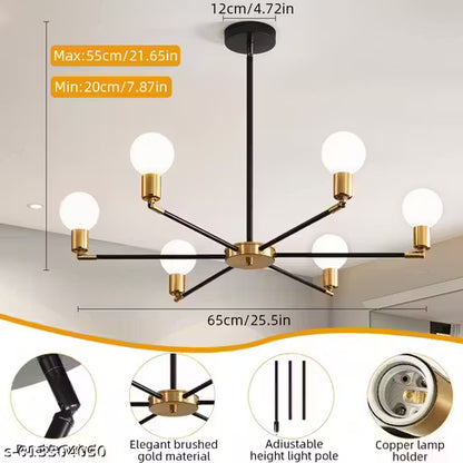 Modern Six Arm Ceiling Light Fixture with Adjustable Swivel Sockets for Living Room and Dining Area