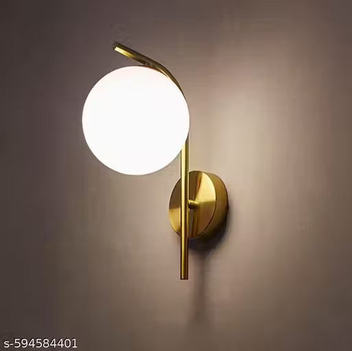 BECRAFT Modern Bedroom Wall Sconce Golden Indoor Wall Light Fixture Milky Glass Globe Wall Lamp for Bathroom Kitchen Living Room Vanity Hallway Bulb Included (Pack of 1)