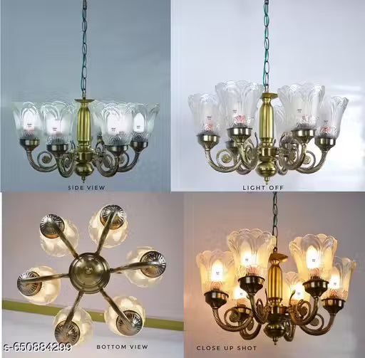 Antique Bronze Floral Glass Chandelier – 5 Lamp