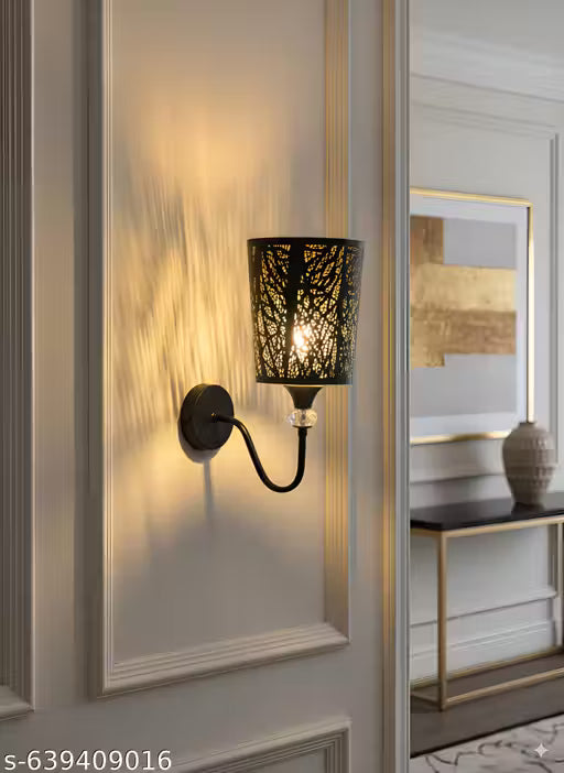 Combo of 2 Black Decorative Metal Wall Lamps with Bulb Included – Modern Cutwork Wall Light for Bedroom & Living Room – 15 Inch Bedside Wall Sconce