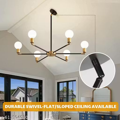 Modern Six Arm Ceiling Light Fixture with Adjustable Swivel Sockets for Living Room and Dining Area