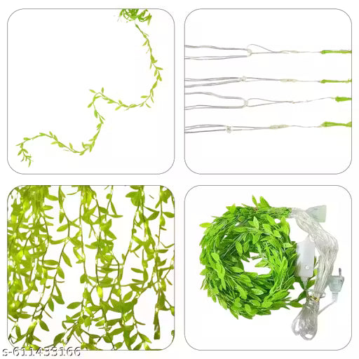 Artificial Leaf Curtain String Lights – 180 LED Warm White Fairy Lights, 3x1m, Plug-in with 8 Lighting Modes for Home, Bedroom, Wedding, Party, Diwali, Christmas & Festival Décor